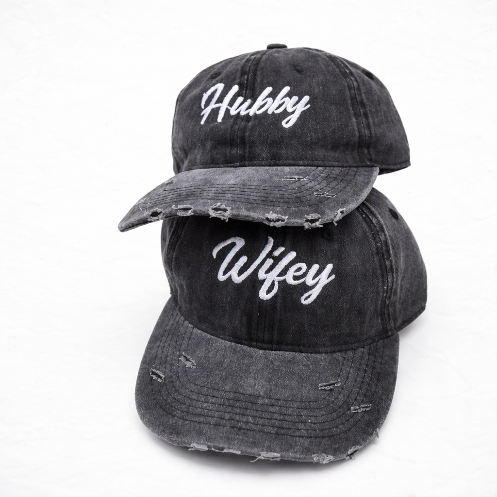 100% Cotton Wifey & Hubby Coordinated Hats for Couples