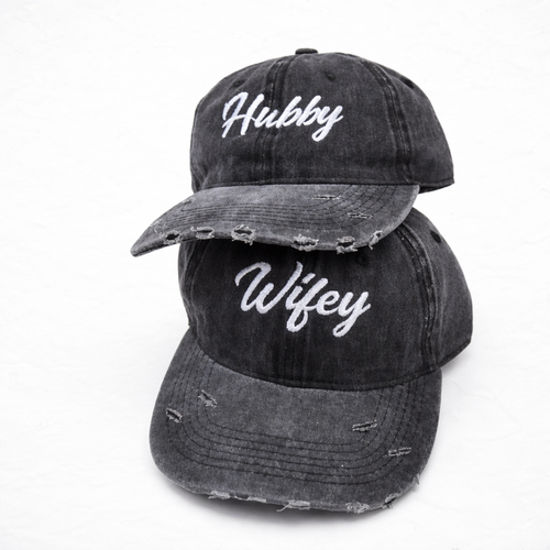 100% Cotton Wifey & Hubby Coordinated Hats for Couples