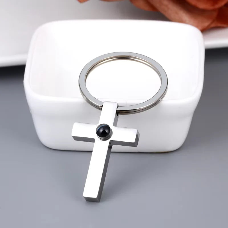 Personalized Photo Projection Cross Keychain with Picture Inside