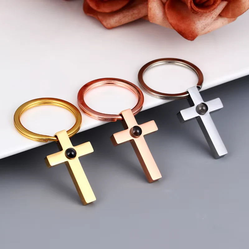 Personalized Photo Projection Cross Keychain with Picture Inside