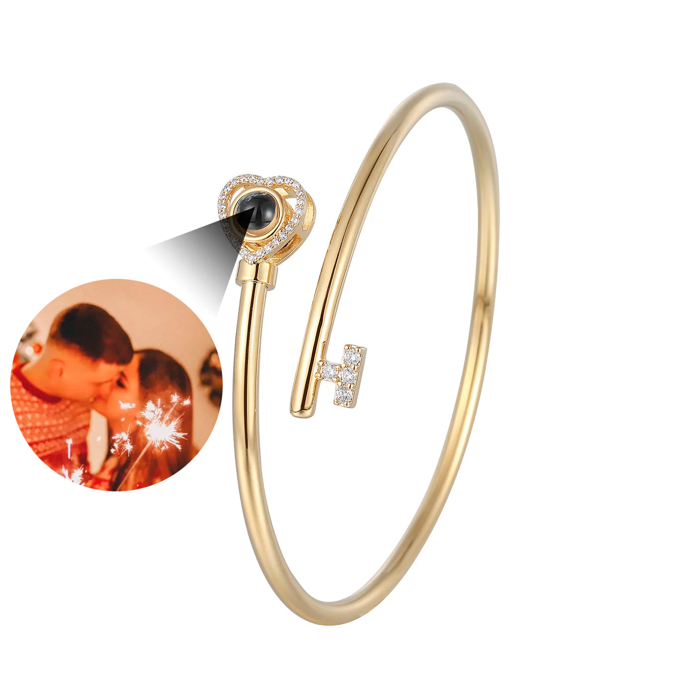 Love Key Photo Projection Bangle Bracelet with Picture Inside
