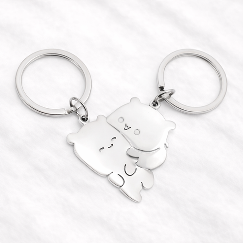 Adorable Bear Partner Keychains – Romantic Matching Metal Keyring Gift for Couples
