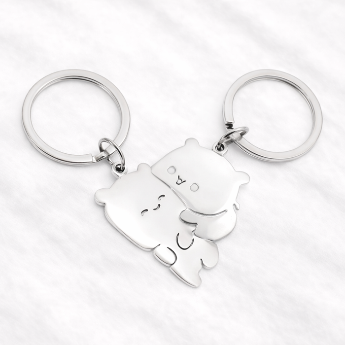 Adorable Bear Partner Keychains – Romantic Matching Metal Keyring Gift for Couples