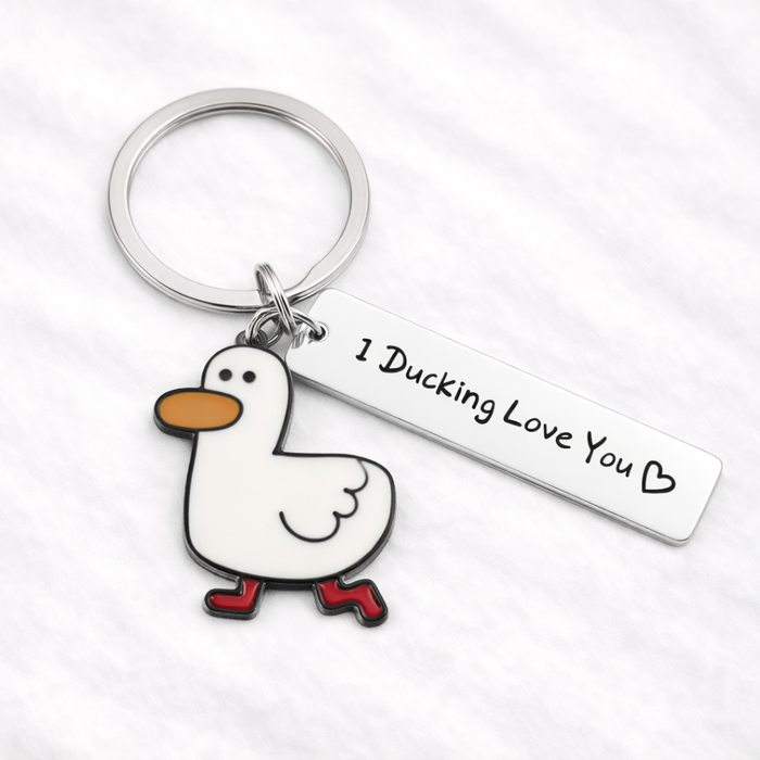 Adorable Duck Couple Keychain with “I Ducking Love You” Charm – Sweet Anniversary Keepsake