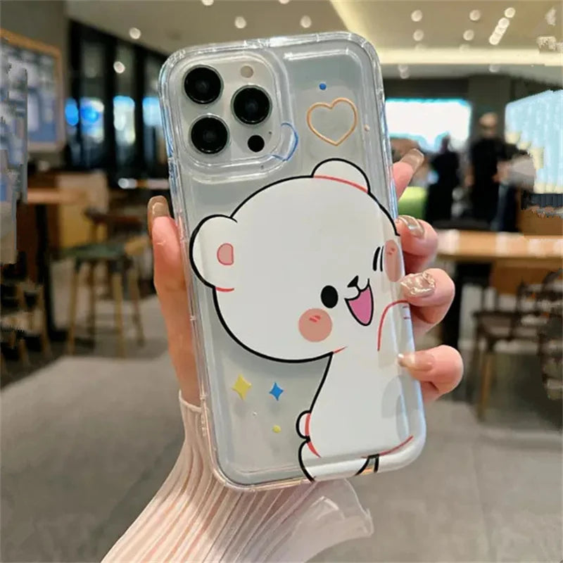 Cute Bear Couple Phone Case Set – Matching Clear iPhone Covers for Couples 1