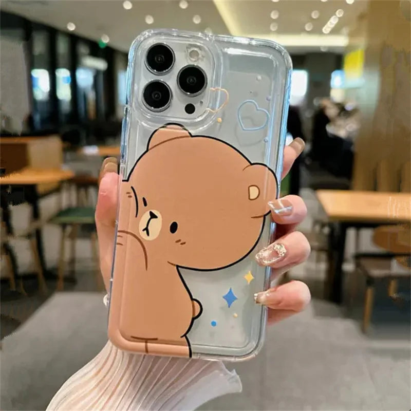 Cute Bear Couple Phone Case Set – Matching Clear iPhone Covers for Couples 2