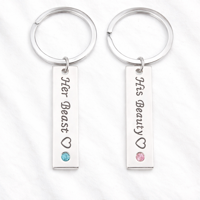 Beauty and the Beast Inspired Couples Keyrings – Engraved Metal Tags