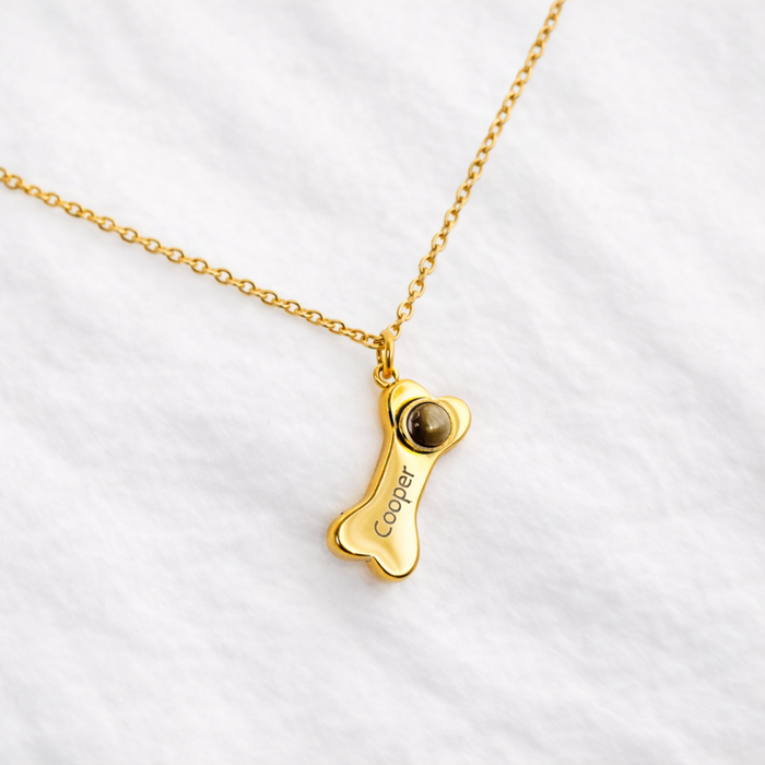 Bone Pet Photo Projection Necklace – Personalized Pet Picture Inside Jewelry Gold