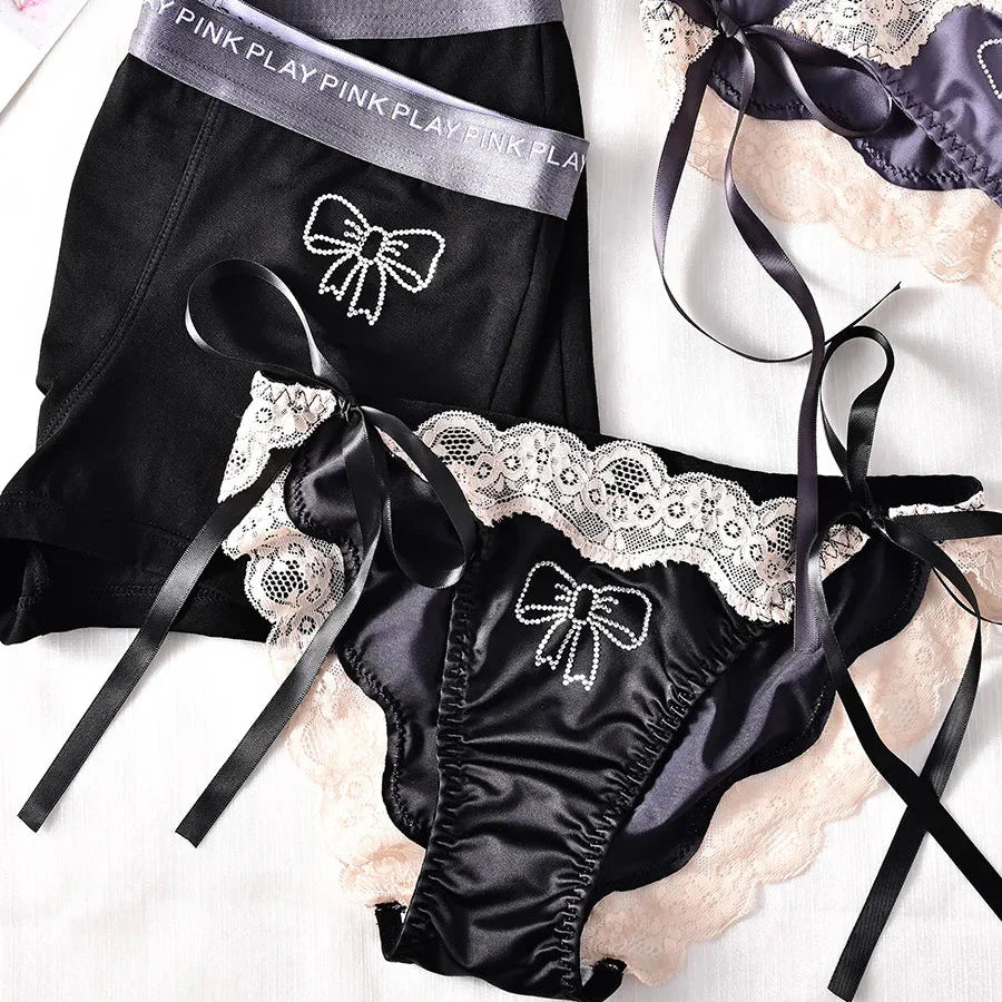 Bow Tie Matching Couples Underwear – Smooth Lightweight Set Black
