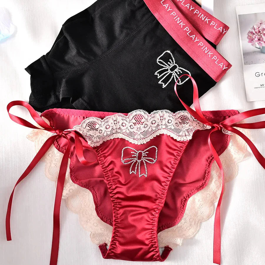 Bow Tie Matching Couples Underwear – Smooth Lightweight Set Red