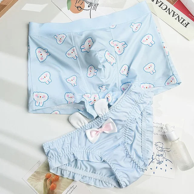 Blue Bunny Print Matching Couples Underwear – Premium Cotton Set Blue