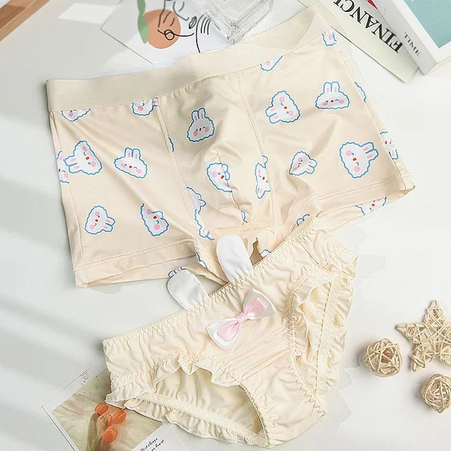 Blue Bunny Print Matching Couples Underwear – Premium Cotton Set Yellow