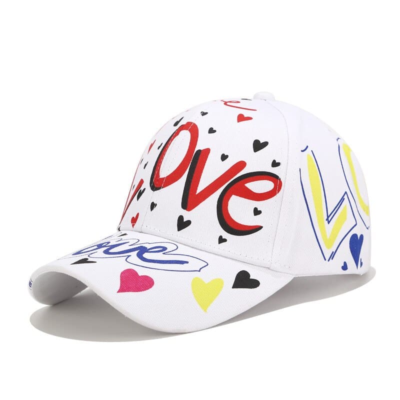 100% Cotton “Love Laugh” Coordinated Caps for Couples White