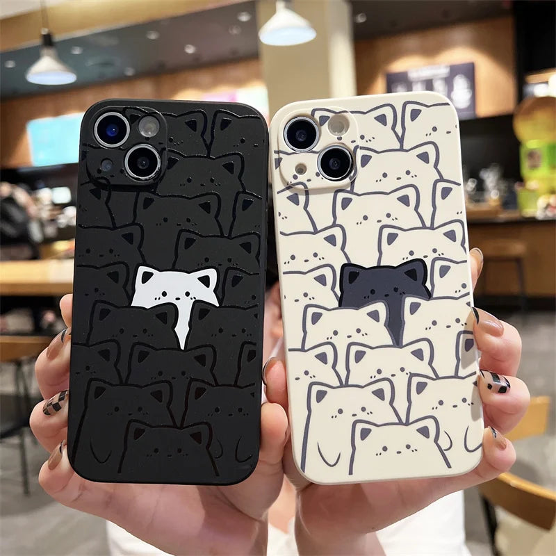 Black and White Cat Couple Phone Case Set – Matching Minimalist iPhone Covers