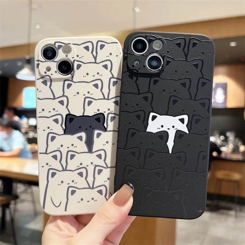 Black and White Cat Couple Phone Case Set – Matching Minimalist iPhone Covers