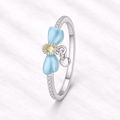 925 Sterling Silver Crown Promise Ring with Blue Pear-Cut Stone