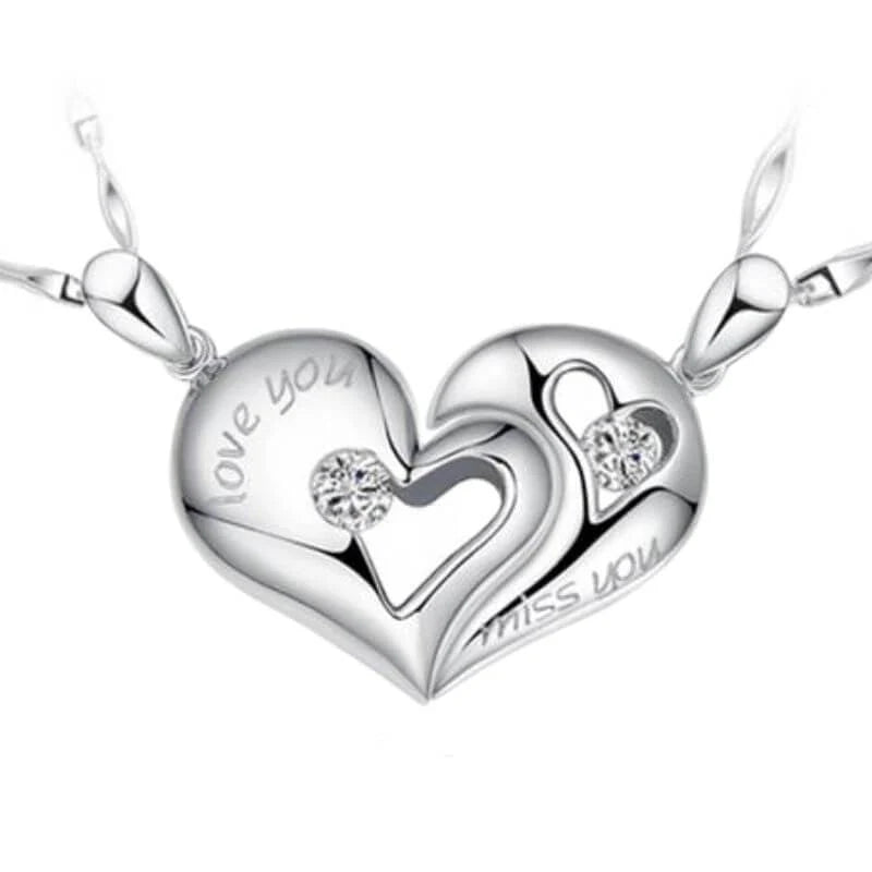 Silver Half Heart Necklace for Couples – Matching Set