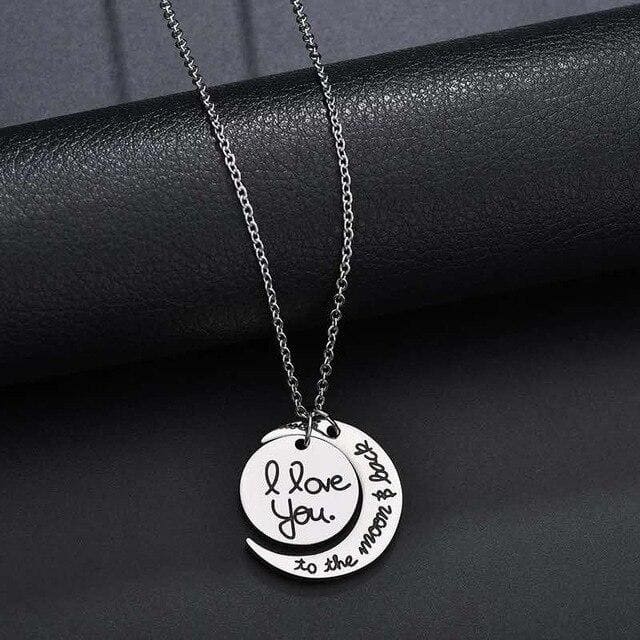 I Love You to the Moon and Back Couples Necklace – Matching Set Silver