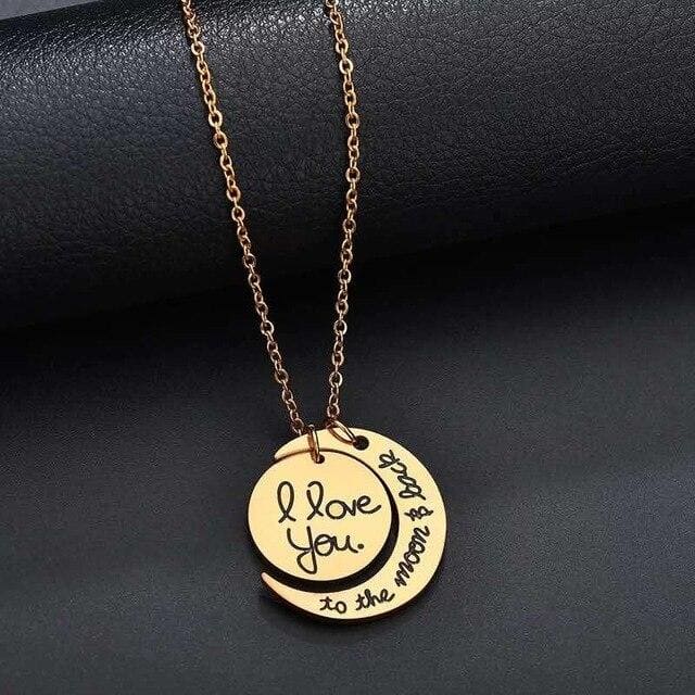 I Love You to the Moon and Back Couples Necklace – Matching Set Gold
