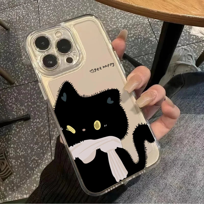 Minimalist Cartoon Cat Couple Phone Case Set – Matching His and Hers Design