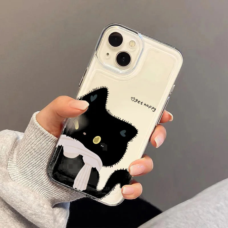 Minimalist Cartoon Cat Couple Phone Case Set – Matching His and Hers Design
