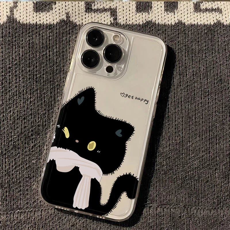 Minimalist Cartoon Cat Couple Phone Case Set – Matching His and Hers Design 1
