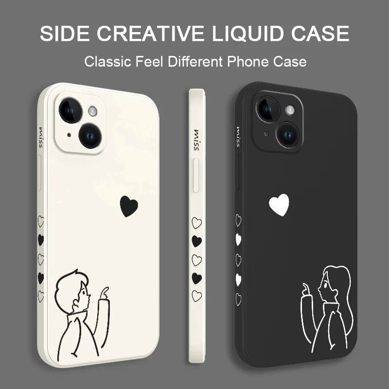 Modern Love Heart Matching Phone Case Set for Couples – Minimal Aesthetic iPhone Cover