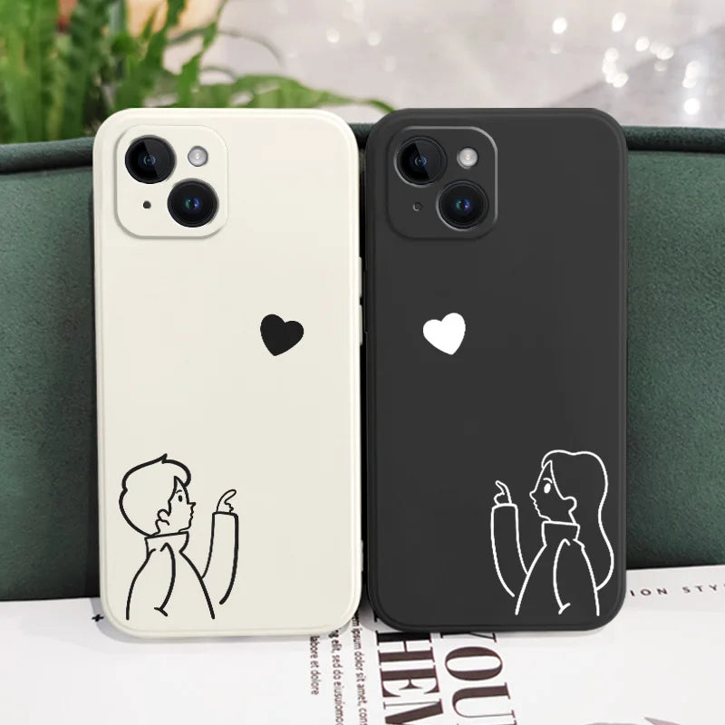 Modern Love Heart Matching Phone Case Set for Couples – Minimal Aesthetic iPhone Cover