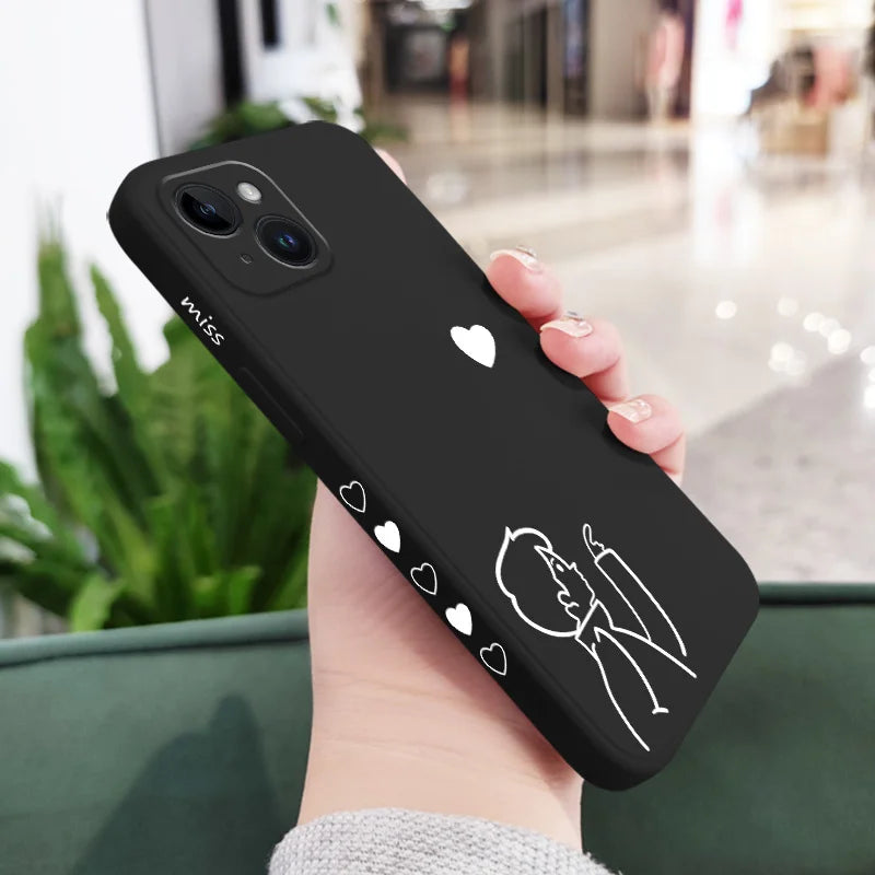 Modern Love Heart Matching Phone Case Set for Couples – Minimal Aesthetic iPhone Cover Black 2