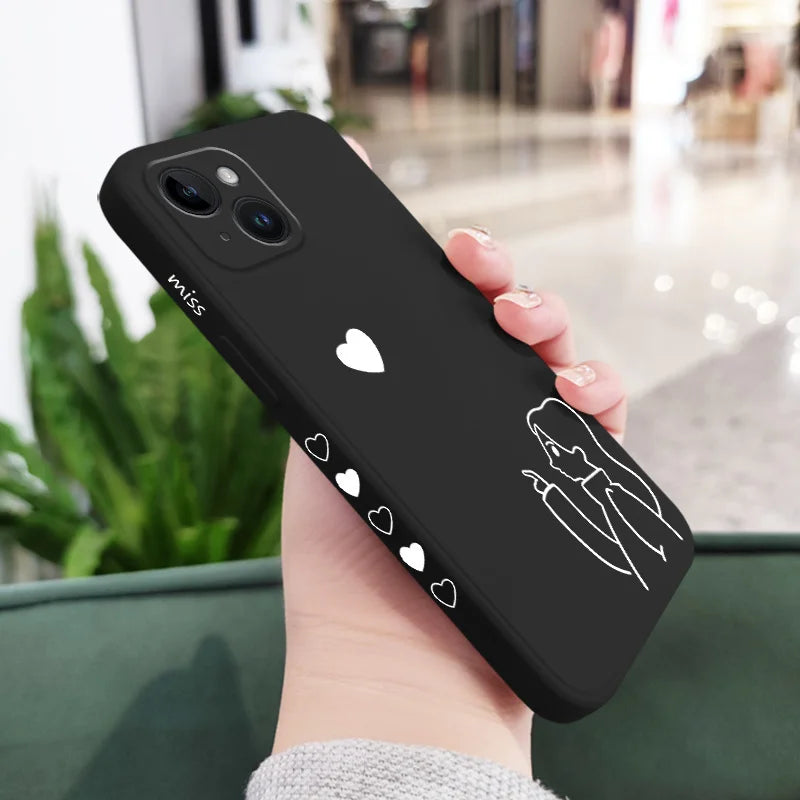 Modern Love Heart Matching Phone Case Set for Couples – Minimal Aesthetic iPhone Cover Black 1