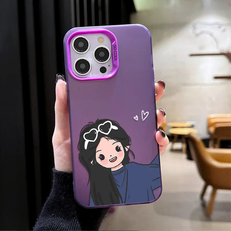 Kawaii Matching Couple Phone Cases – Adorable His and Hers iPhone Covers Purple - Her