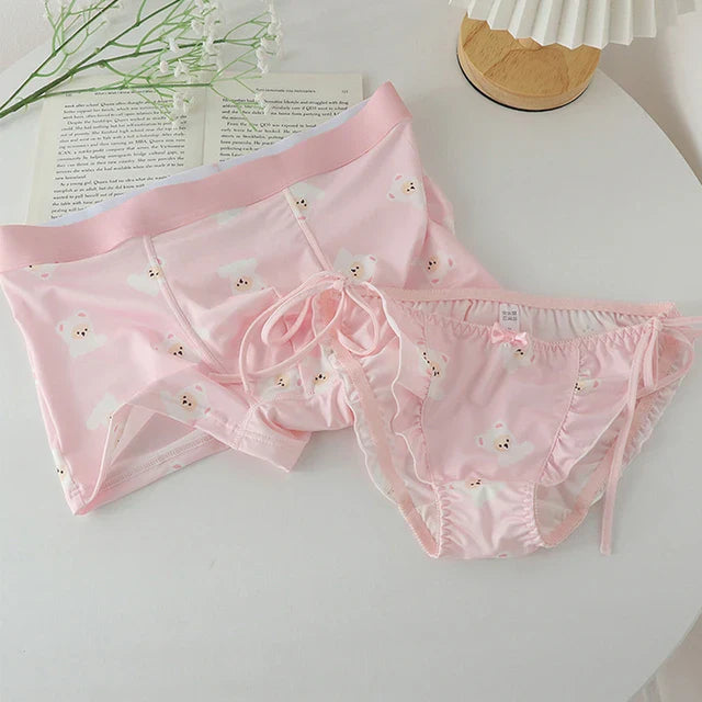 Couples Matching Pink Bunny Print Underwear – Premium Cotton Set Pink