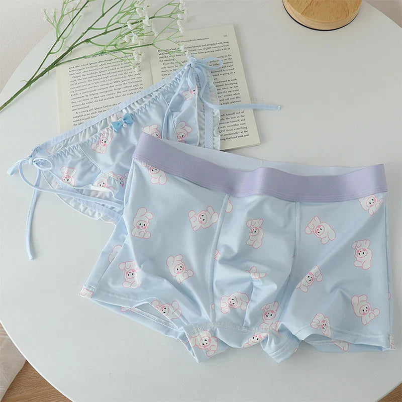 Couples Matching Pink Bunny Print Underwear – Premium Cotton Set Blue