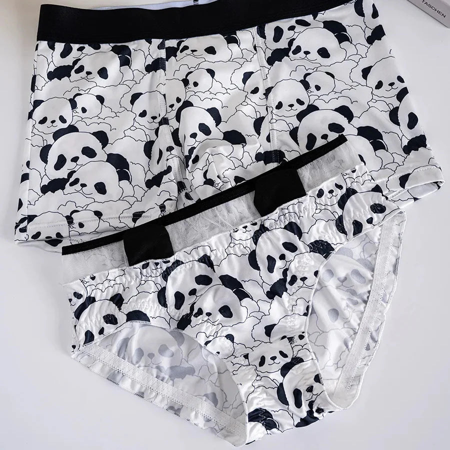 Couples Panda Print Matching Underwear – Smooth Lightweight Set Women M - Men XL
