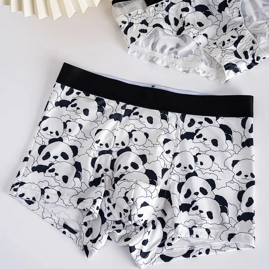 Couples Panda Print Matching Underwear – Smooth Lightweight Set Women M - Men XXL