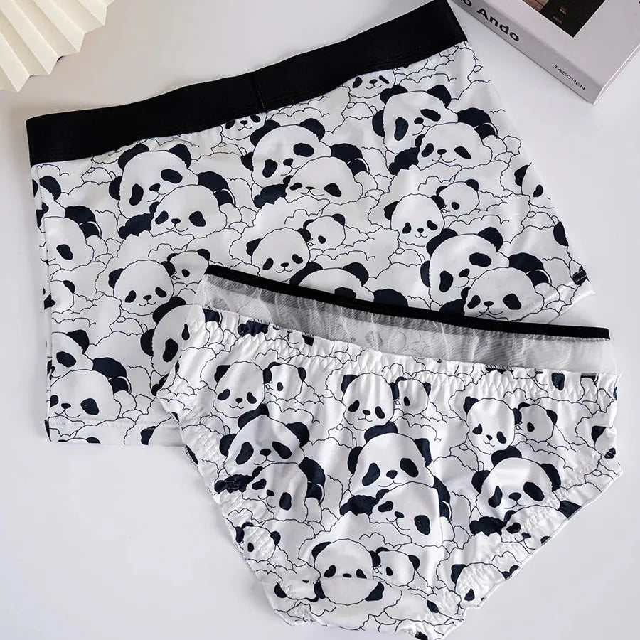 Couples Panda Print Matching Underwear – Smooth Lightweight Set Women L - Men L