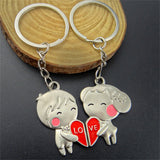 Adorable Couple Keychain Set with Red Love Heart Charm