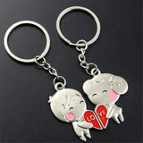 Adorable Couple Keychain Set with Red Love Heart Charm