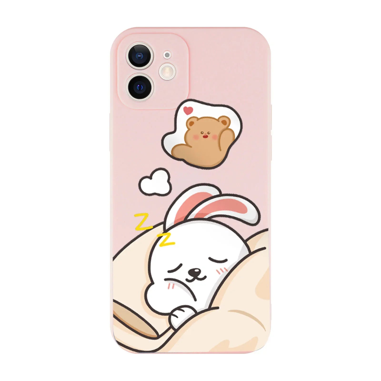 Cute Sleeping Bunny & Bear Couple Phone Case Set – Adorable Matching Covers Pink