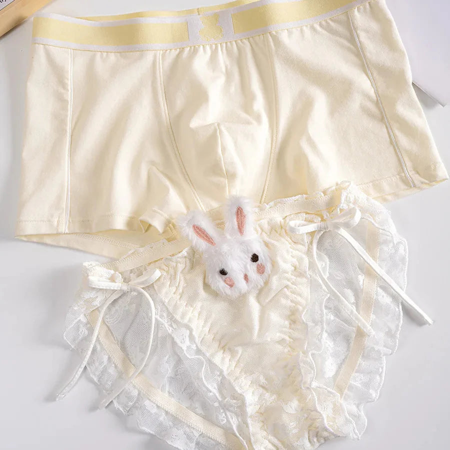 Cute Bunny Matching Couples Underwear – Smooth Lightweight Set Pink Women M - Men XL