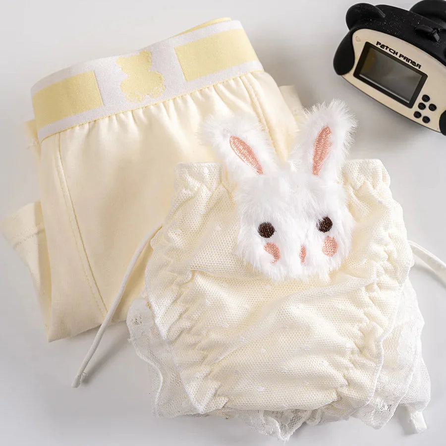 Cute Bunny Matching Couples Underwear – Smooth Lightweight Set Pink Women M - Men XXL