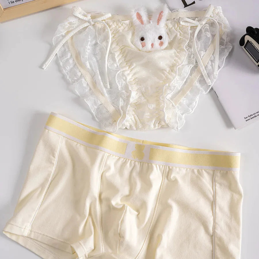 Cute Bunny Matching Couples Underwear – Smooth Lightweight Set Pink Women M - Men XXXL