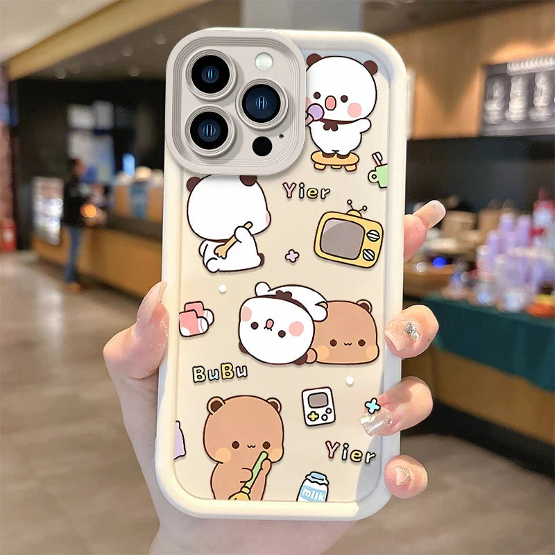 Cute Bear Couple Phone Case Set – Matching Cartoon iPhone Covers for Partners White B