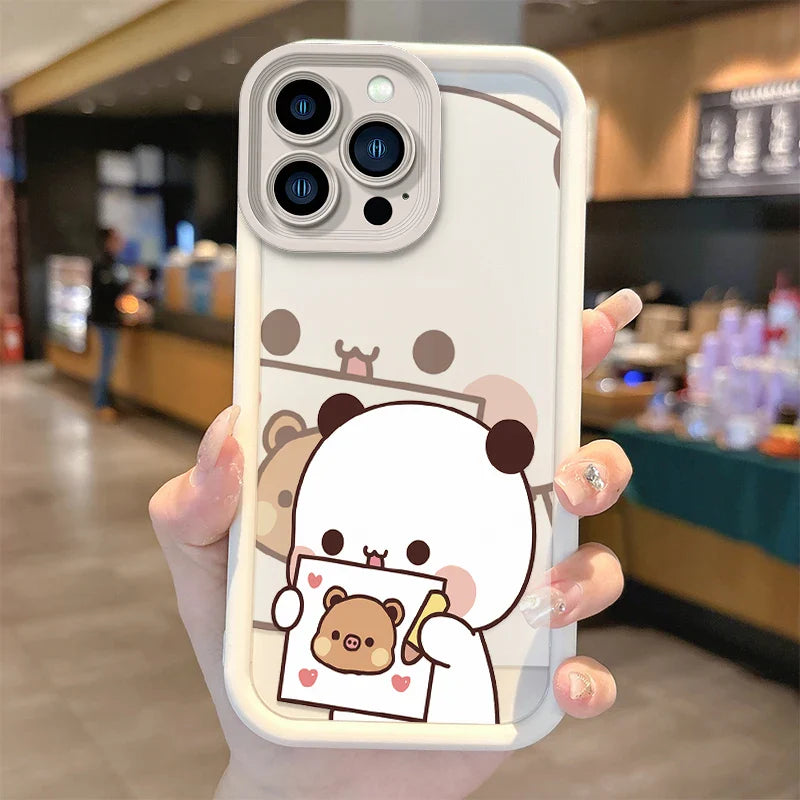 Cute Bear Couple Phone Case Set – Matching Cartoon iPhone Covers for Partners White A