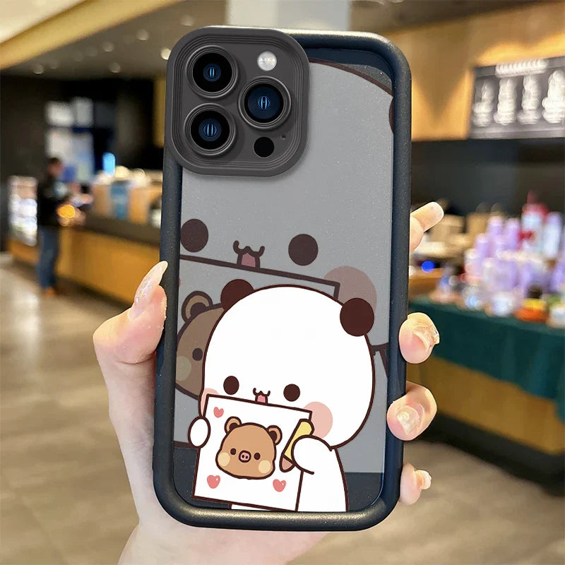 Cute Bear Couple Phone Case Set – Matching Cartoon iPhone Covers for Partners Black B