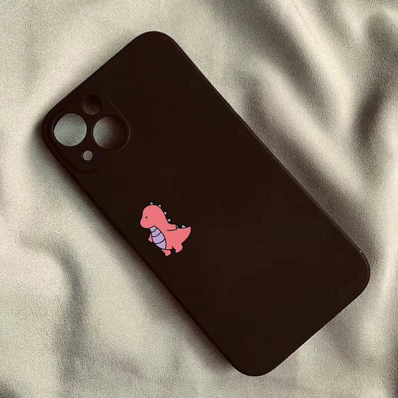 Cute Dinosaur Couple Phone Case Set – Matching His & Hers Cartoon iPhone Covers Black 1