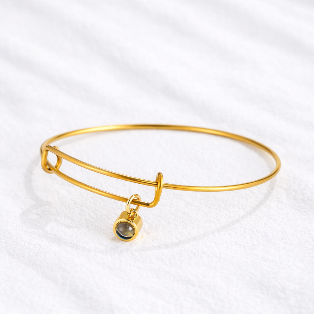Embrace Photo Projection Bangle Bracelet with Picture Inside Gold