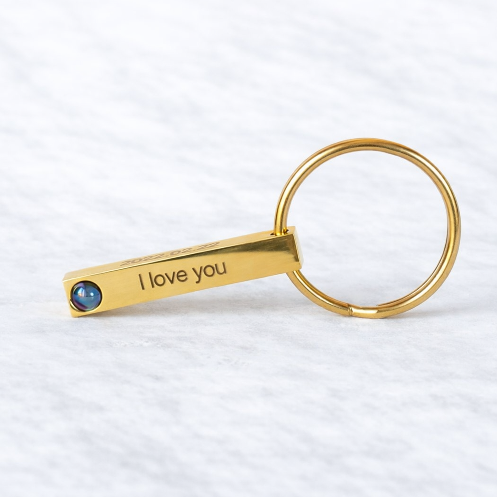 Bar Projection Keychain – Personalized Photo Projection Keepsake Gold