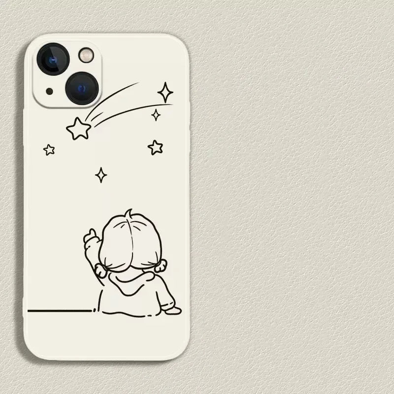 Shooting Star Couples Phone Case Set – Minimalist Boy & Girl Matching Covers White 2
