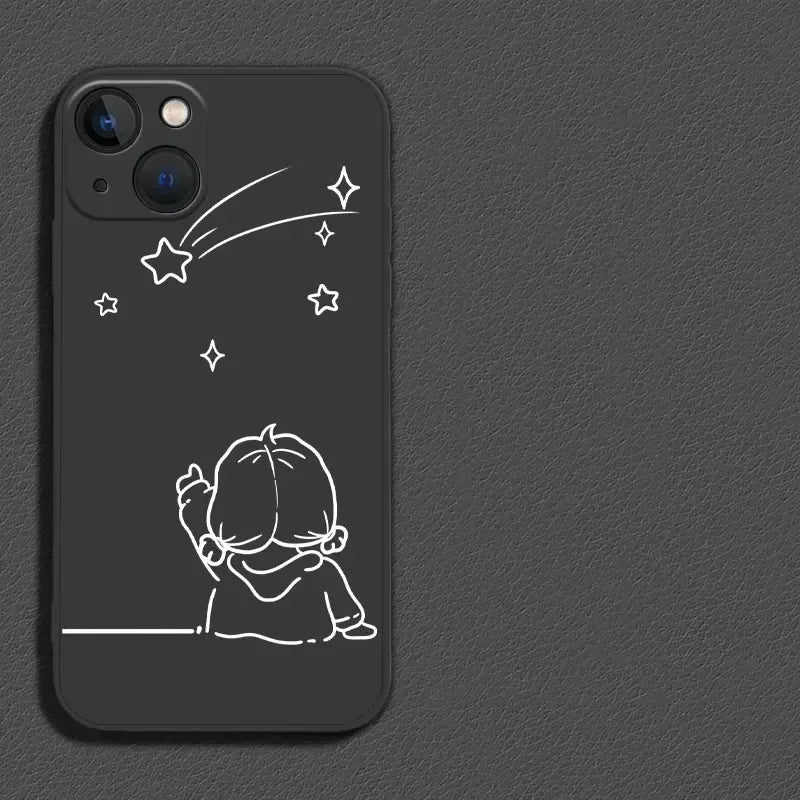 Shooting Star Couples Phone Case Set – Minimalist Boy & Girl Matching Covers Black 1
